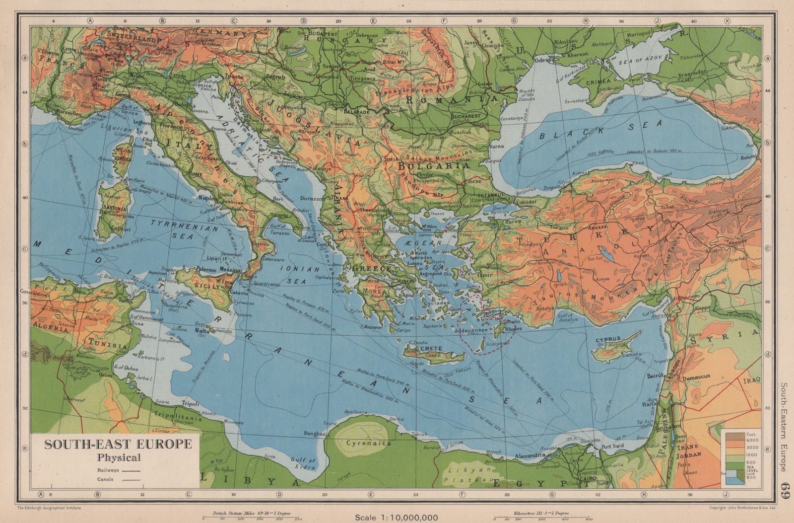 SE EUROPE. Enlarged Hungary. Italian Istria. BARTHOLOMEW 1944 old vintage map